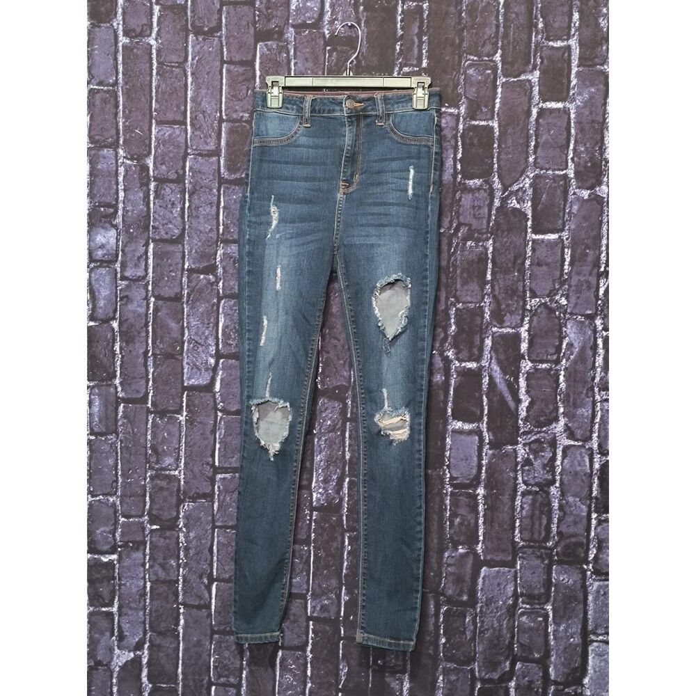 Cello Women's Skinny Leg Distressed Ripped Blue Jeans Size 5
